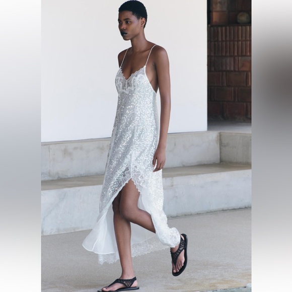 ZARA SEQUIN SLIP DRESS - Picture 8 of 15